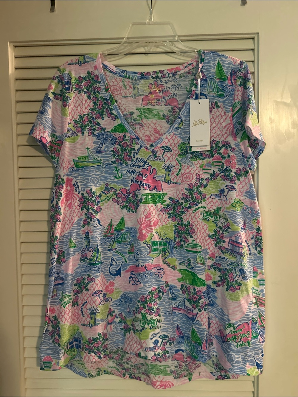 Lilly Pulitzer Pink Multi Coastal V-Neck Tee Lilly Loves Martha’s V